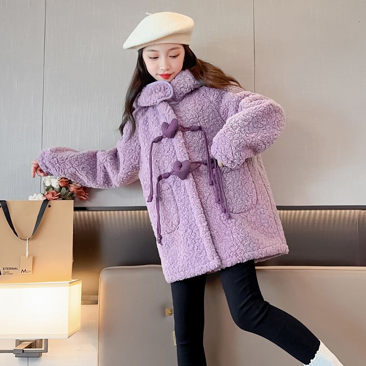 Girls winter coat 2023 new velvet thickened warm fashionable woolen sweater for middle-aged and older children thickened coat