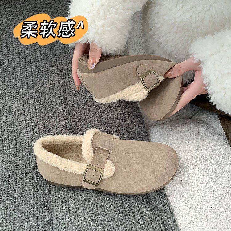 毛毛鞋女冬外穿軟底復古棉鞋加絨保暖平底休閒勃肯鞋