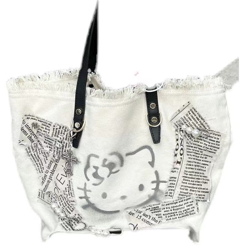 原创新款kitty猫y2k辣妹刺绣帆布单肩包托特包大包小众可爱斜挎包