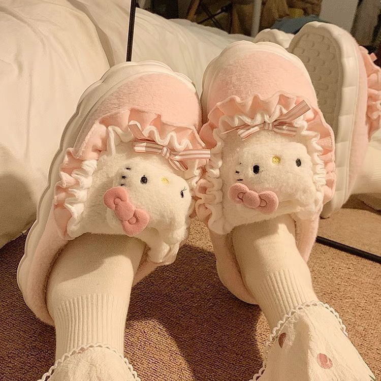 可愛三麗鷗hellokitty棉拖鞋女士冬季室內家居防滑毛絨保暖鞋學生
