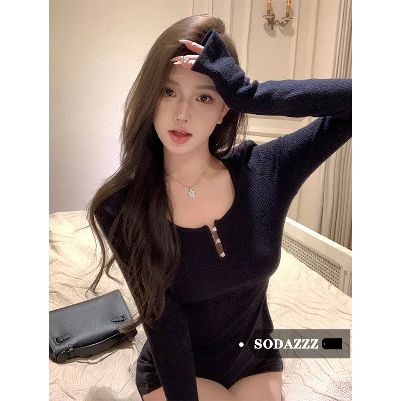 SODAZZZ設計感小眾鏤空長袖T恤女秋冬性感修身氣質內搭大底衫上衣