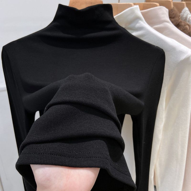 Black brushed half turtleneck bottoming shirt for women autumn and winter 2023 new style versatile western style sweater with T-shirt top