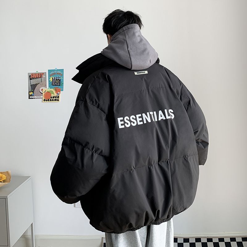 港風青年立領羽絨棉服男士新款冬季加厚保暖麵包服寬鬆黑色外套男
