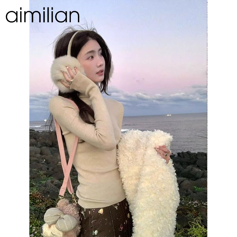 aimilian高領打底衫女秋冬內搭修身顯瘦收腰緊身純色百搭長袖上衣