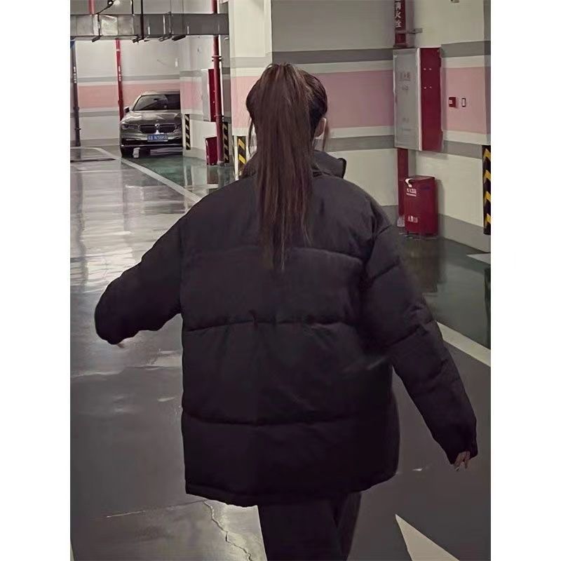 美式復古黑色棉服外套女冬季2023年新款韓版寬鬆加厚學生棉衣棉襖