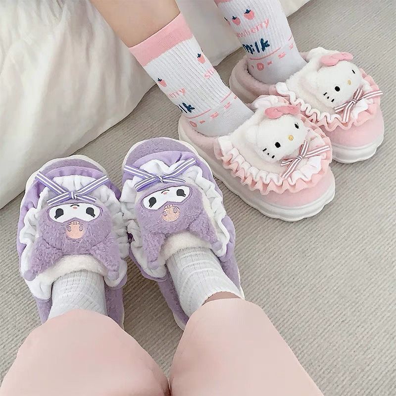 Slippers for women 2023 new winter home non-slip cute plush warm indoor home thick-soled cotton shoes