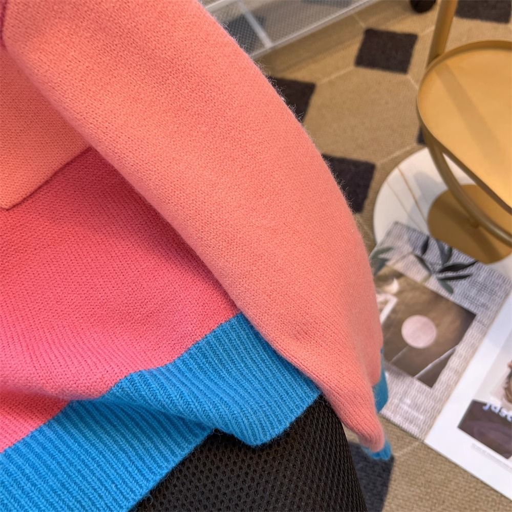 女童彩色拼接毛衣秋冬季新款设计感宽松柔软洋气长袖针织衫上衣潮