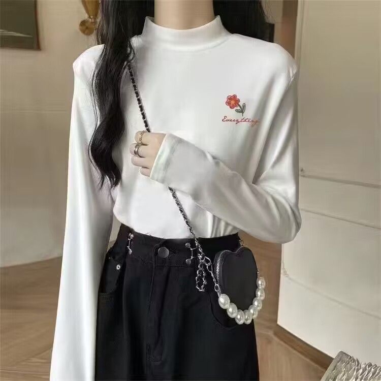 純欲德絨韓版打底衫女半高領秋冬季新款長袖T恤內搭修身百搭上衣