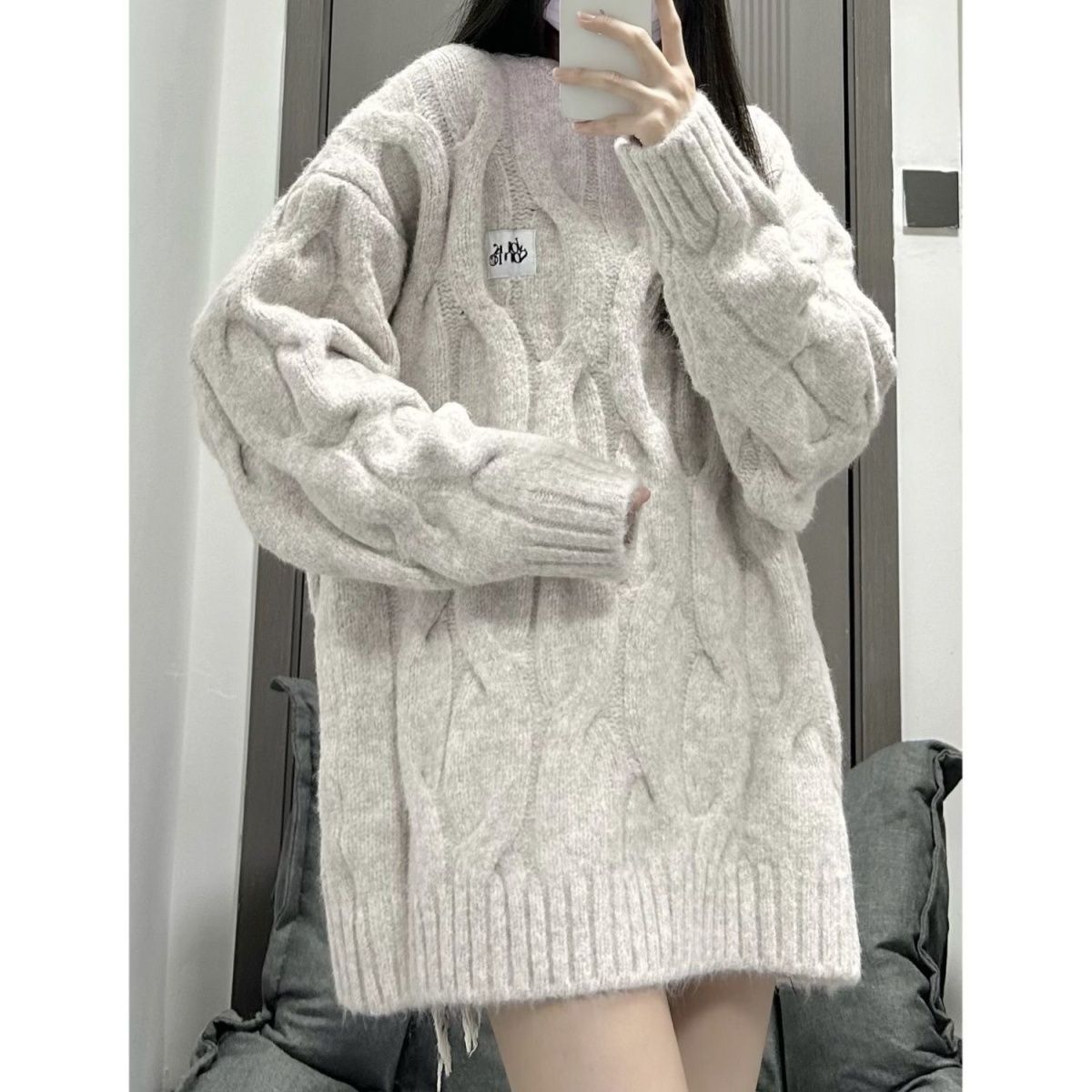 Japanese milk fufu twist round neck sweater for women in autumn and winter loose lazy style bf soft waxy thickened sweater jacket trendy