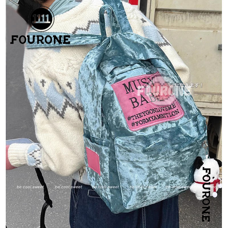 Niche velvet backpack dopamine suede backpack college style embroidered pink student school bag for women