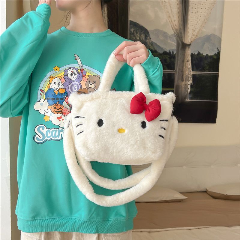 Zippered Melody bag white Hello Kitty crossbody bag student girl Kuromi shoulder portable plush bag