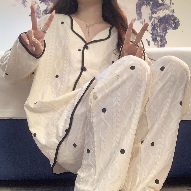 春秋季睡衣女開衫長袖可愛甜美ins新款女生家居服小香風套裝