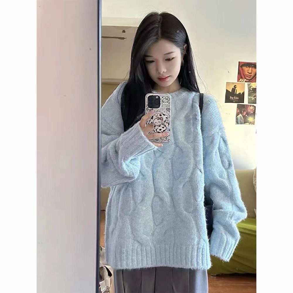韓系復古軟糯套頭毛衣女學生秋冬新款潮流寬鬆外穿減齡針織衫上衣