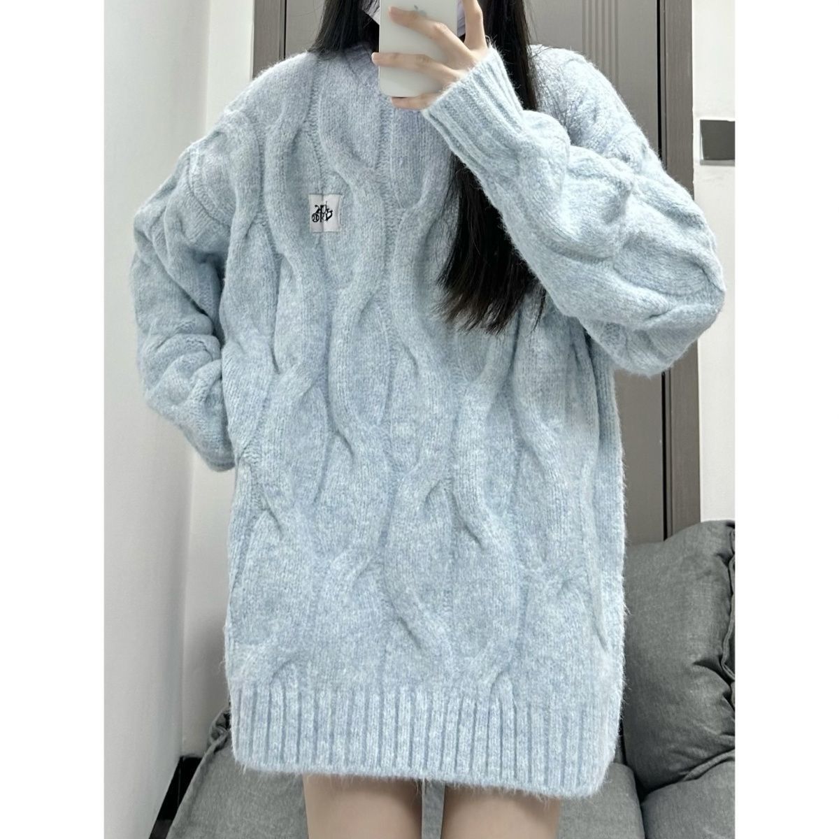 Japanese milk fufu twist round neck sweater for women in autumn and winter loose lazy style bf soft waxy thickened sweater jacket trendy