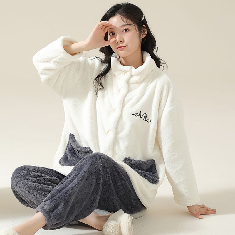 高檔貴妃絨外穿睡衣女士秋冬款加絨加厚保暖法蘭絨新款家居服洋氣