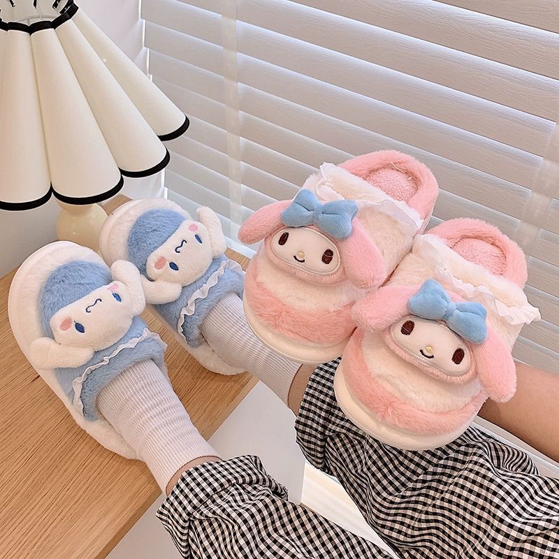 Cute cartoon cotton slippers girly heart student dormitory shoes winter warm thickened toe cotton shoes non-slip home shoes