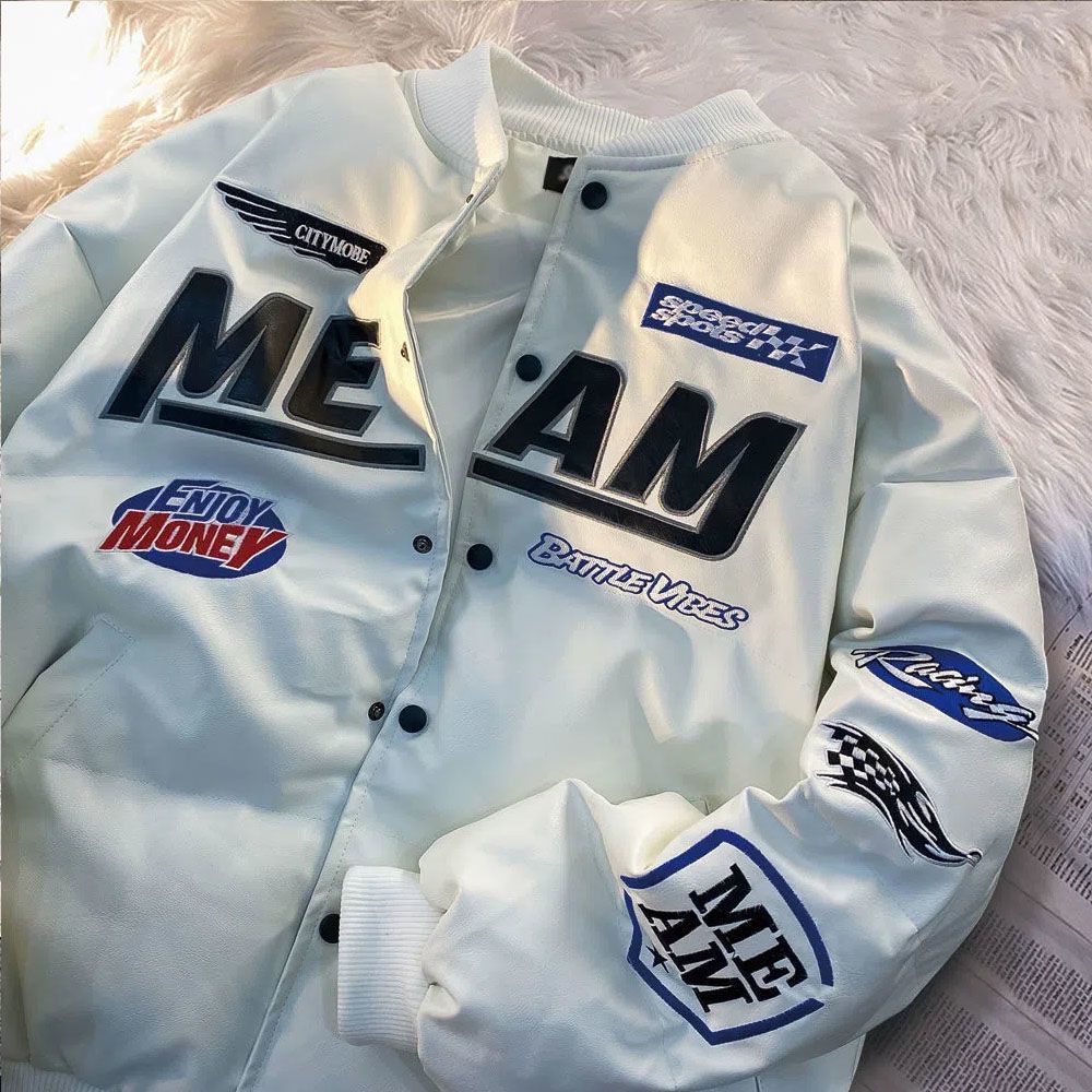 美式復古棉襖刺繡棉服PU棉衣加厚棒球冬季高街寬鬆情侶麵包外套