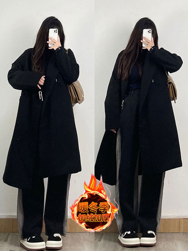 大碼胖mm黑色加絨牛仔褲女秋冬梨形身材顯瘦修容褲直筒闊腿褲子潮