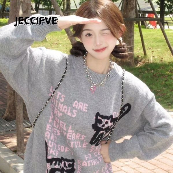 JECCIFIVE美式復古提花小眾設計感針織毛衣男女ins寬鬆高級感上衣