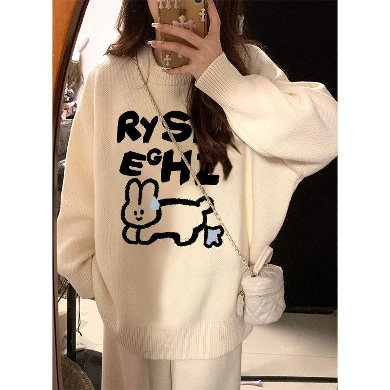 軟糯寬鬆復古圓領套頭毛衣女2023年新款爆款慵懶風長袖針織衫上衣