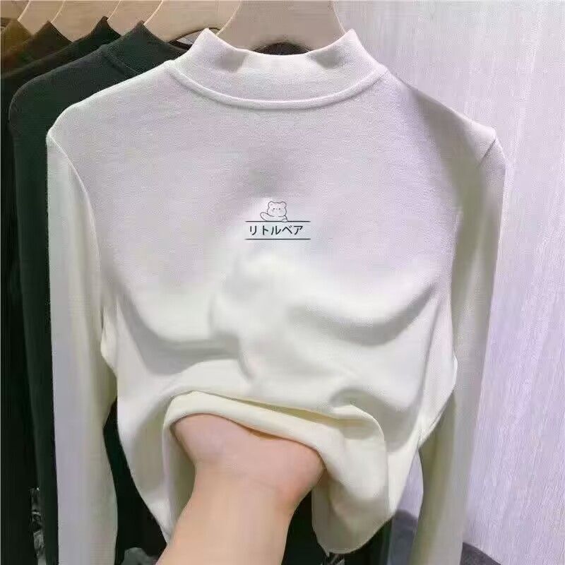 德絨美式打底衫女新款秋冬百搭半高領修身長袖t恤女顯瘦內搭上衣