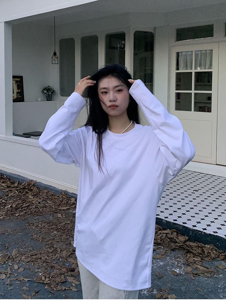 純白色長袖t恤女打底衫純棉韓版寬鬆簡約內搭疊穿上衣ins潮春秋季