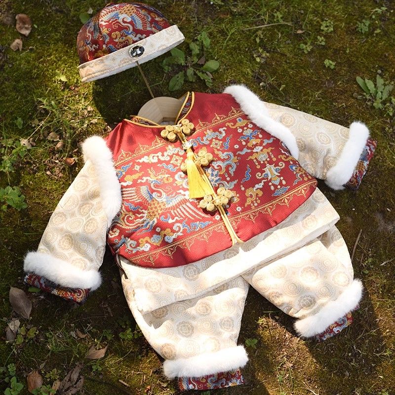 周歲禮服男寶寶冬季衣服新款周歲百天抓周過年唐裝男童新年拜年服
