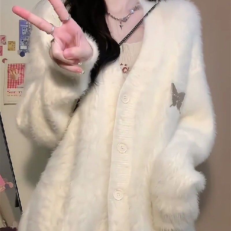 奶呼呼v領慵懶毛衣外套女秋冬韓系寬鬆設計感小眾加厚針織開衫