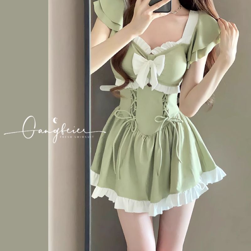 Women's swimsuit 2023 one-piece summer new conservative belly-covering sweet hot spring skirt style boxer high-end swimsuit