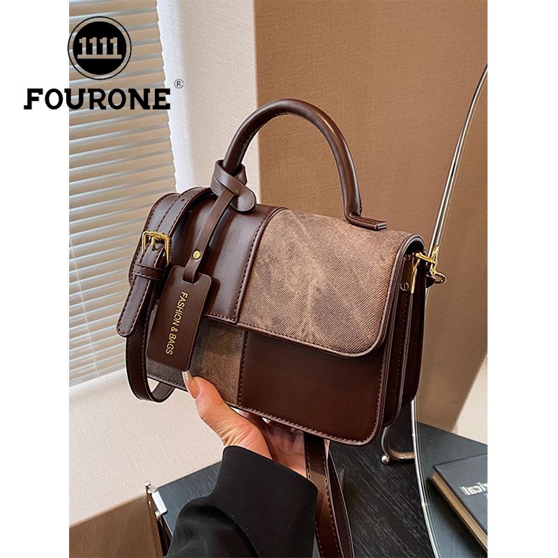 Retro contrast color bag for women 2023 autumn and winter new fashion high-end single shoulder small square bag crossbody bag