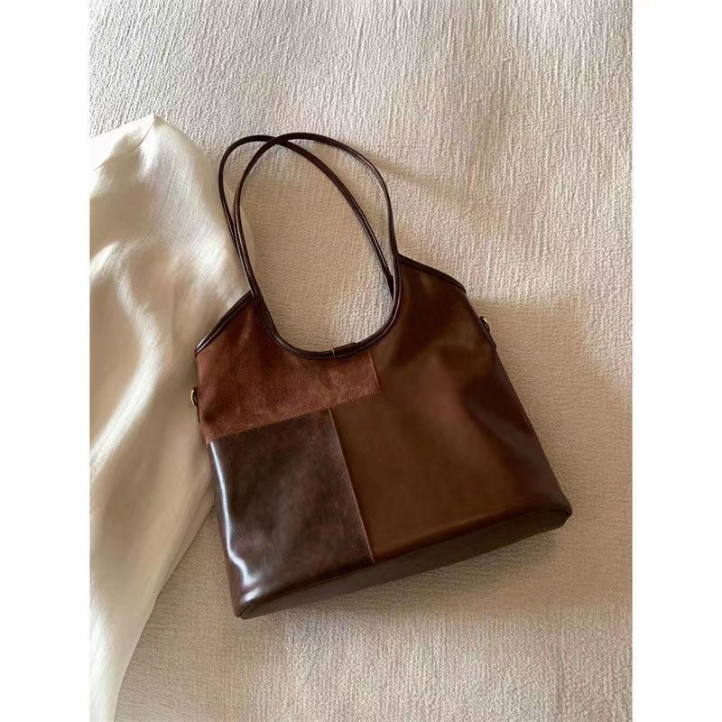 Maillard style tote bag 2023 new niche design large capacity bag retro stitching versatile shoulder bag