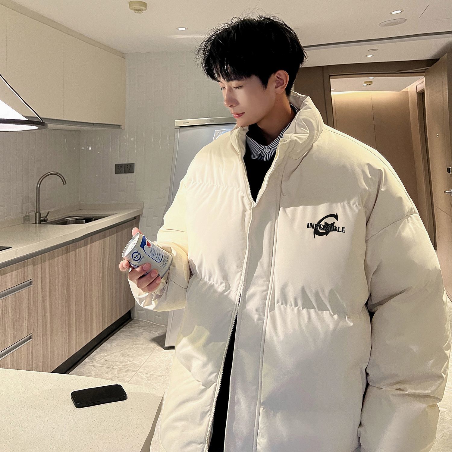 加厚保暖棉服男冬季新款三防羽絨棉衣潮牌oversize白色麵包服外套