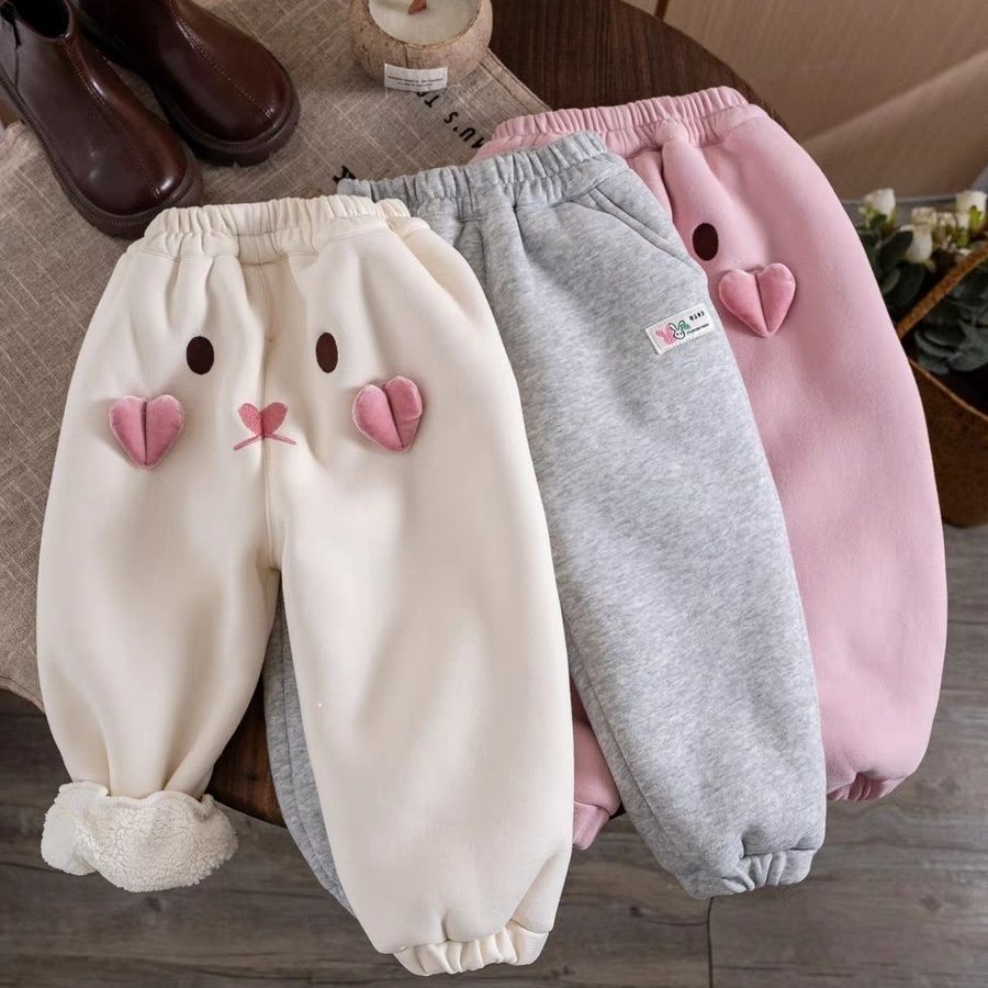  Girls' Winter Clothes Children's Casual Pants Baby Girls' Velvet Thickened Sports Pants Winter Casual Pants for Winter