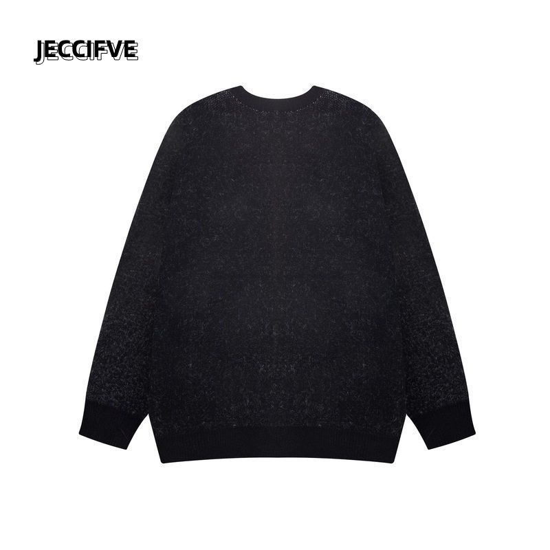 JECCIFIVE美式復古字母提花小眾設計感針織開衫毛衣外套男女上衣