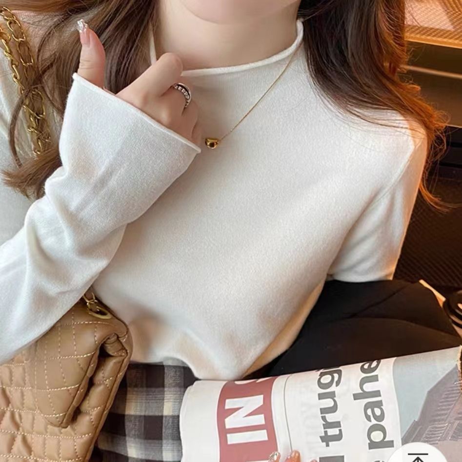 微胖大碼半高領打底衫女氣質內搭秋冬新款爆款針織衫修身黑色毛衣