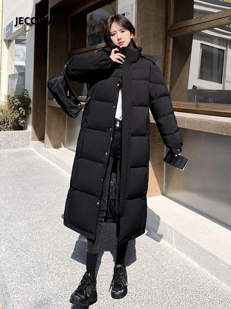 JECCIFIVE冬季新款加绒保暖黑色简约高级感棉服外套男女慵懒棉衣