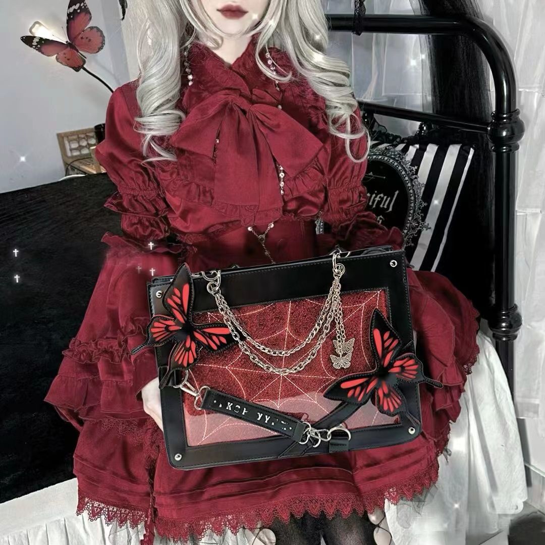 迷宮蝴蝶原創痛包特托包少女單肩斜跨Lolita哥特蜘蛛網暗黑系列包