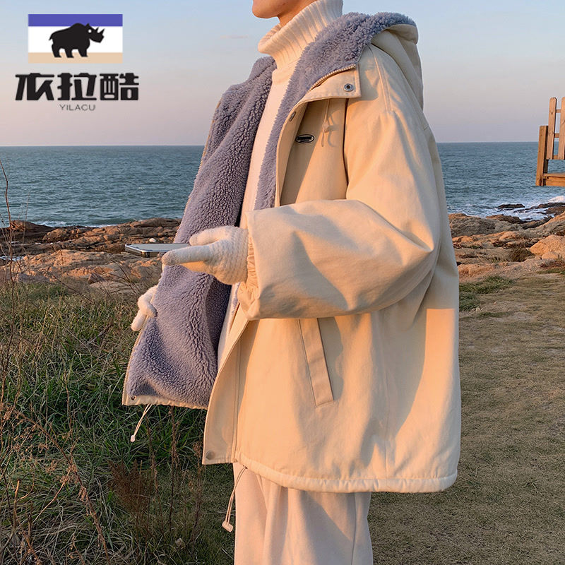 學生男羊羔毛棉服加厚2023冬季新款休閒外套潮牌韓系棉衣棉襖衣服