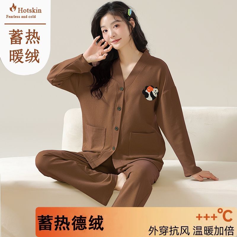 高檔德絨睡衣開衫女士秋冬長袖加厚加絨保暖套裝冬天家居服可外穿