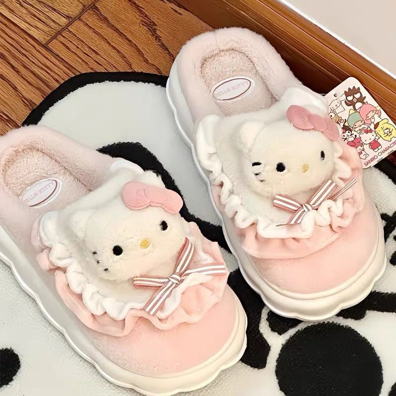 kitty秋冬季棉拖鞋女學生宿舍防滑防臭可愛踩屎感可外穿家用保暖
