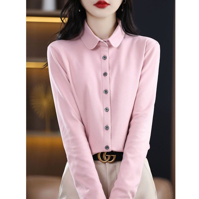 韩版双面绒加厚长袖衬衫女秋冬polo领内搭衬衣时尚新款设计感上衣