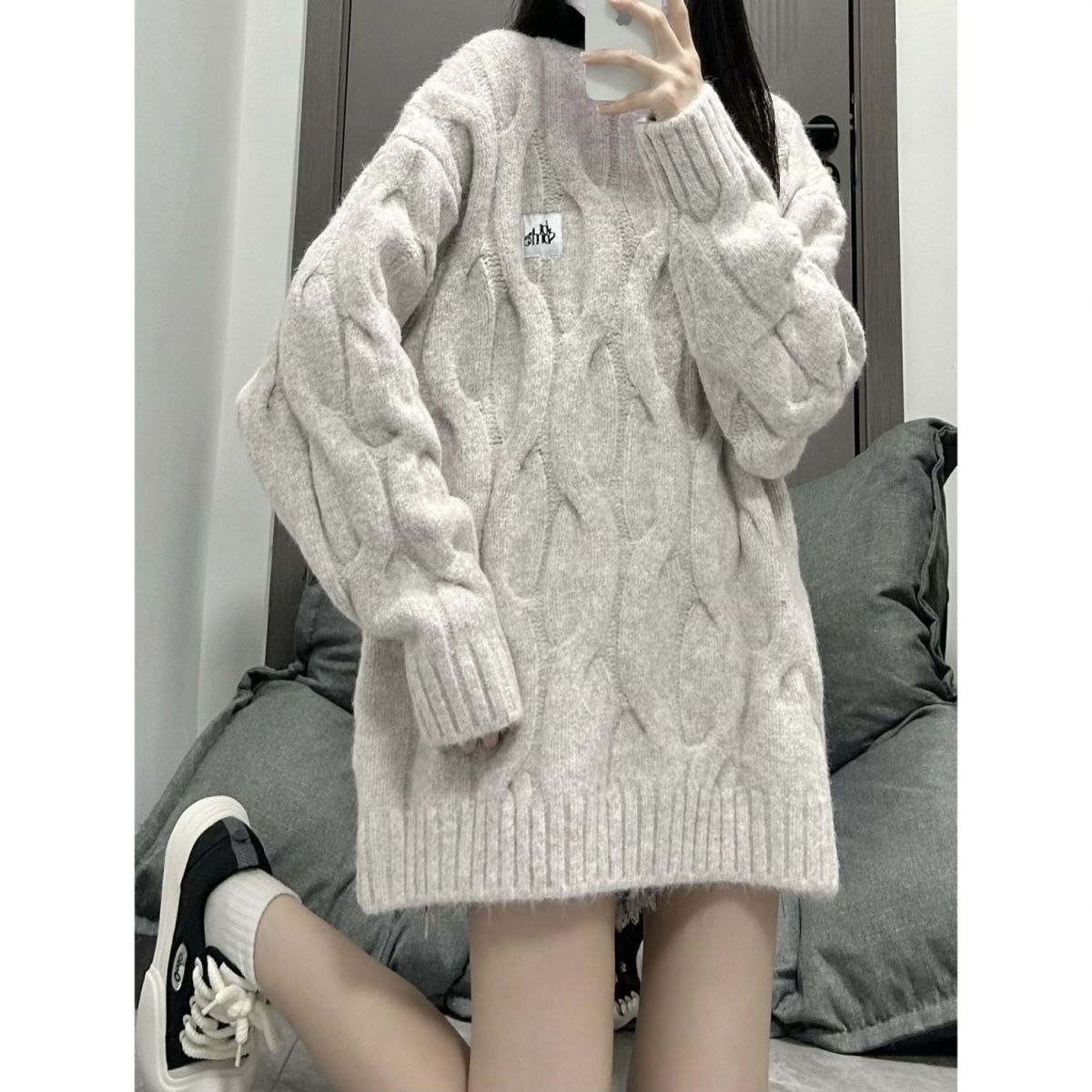 Japanese milk fufu twist round neck sweater for women in autumn and winter loose lazy style bf soft waxy thickened sweater jacket trendy