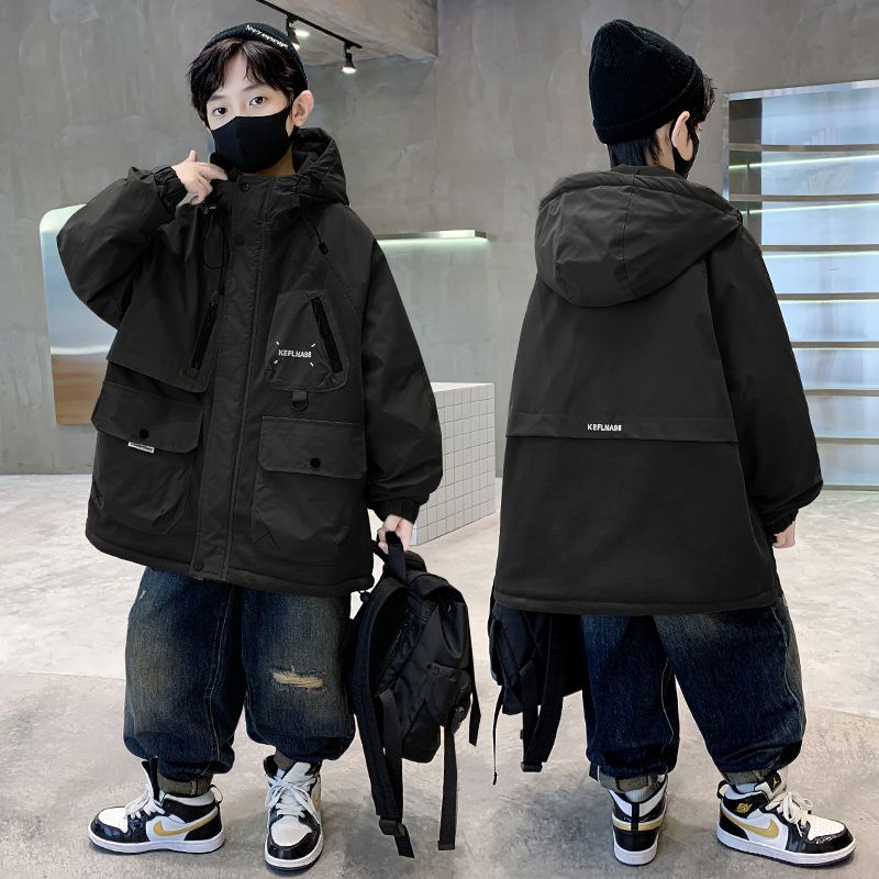 男童冬裝加厚派克服2023新款中大童時髦保暖兒童夾棉加絨外套棉衣