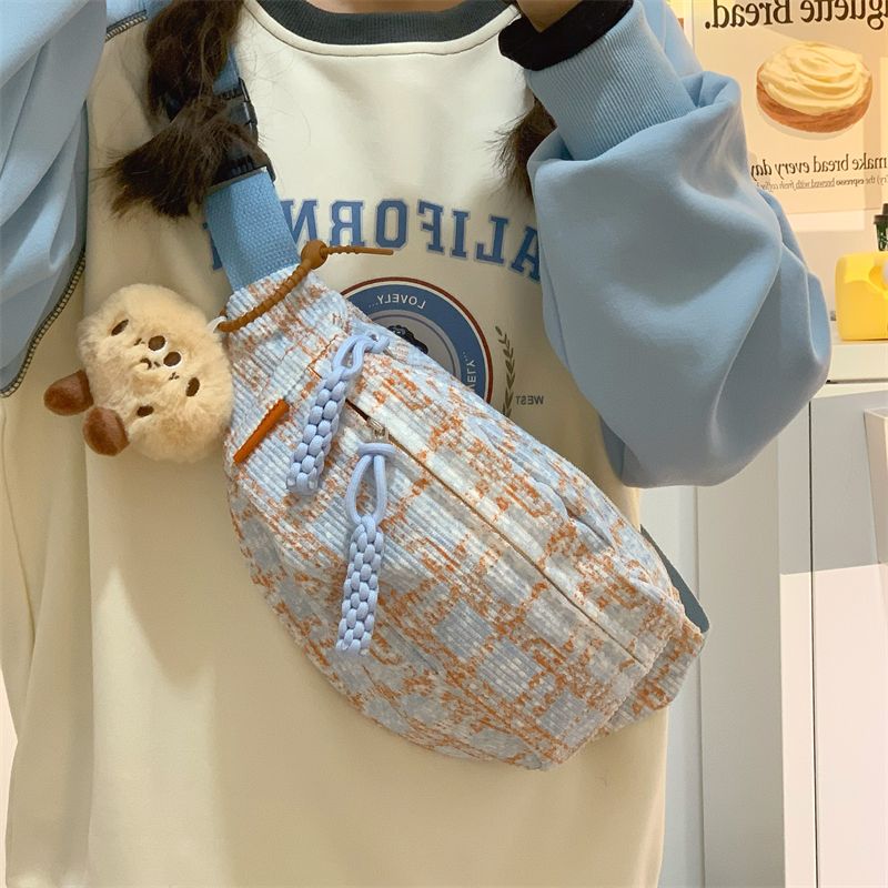 秋冬小香風格子胸包日系ins輕便百搭少女腰包學生運動斜挎包包