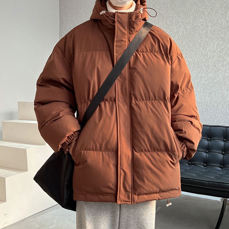 冬季新款純色連帽羽絨棉服男日系簡約潮青年寬鬆加厚保暖休閒外套