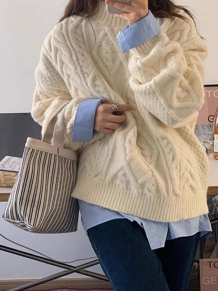 麻花毛衣女秋冬新款設計感寬鬆小眾加厚溫柔慵懶風針織衫百搭上衣