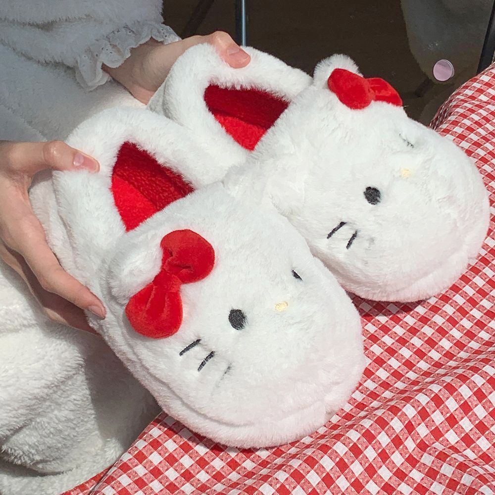 可爱HelloKitty毛毛拖鞋棉拖鞋女秋冬季外穿网红防滑居家室内棉鞋