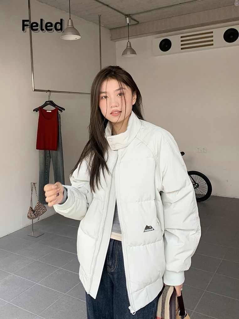 飛拉丹頓冬季純色百搭中性風寬鬆保暖加厚棉衣男女高街美式棉衣