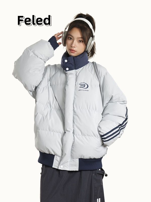飛拉丹頓美式復古加絨加厚保暖棉服外套男女寬鬆顯瘦個性百搭棉衣