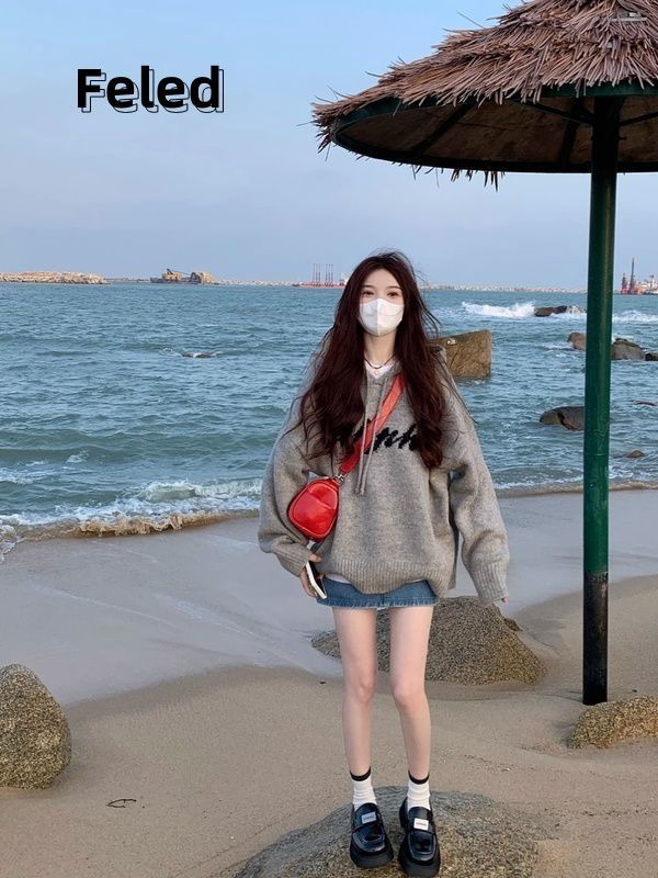 飛拉丹頓美式復古寬鬆顯瘦連帽針織毛衣男女ins情侶小眾高級上衣